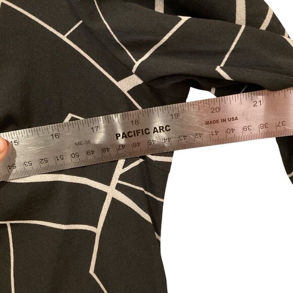 Shein Geometric Round Neck Black White Line Pattern Long Sleeve Dress Ruffle M - Picture 12 of 13